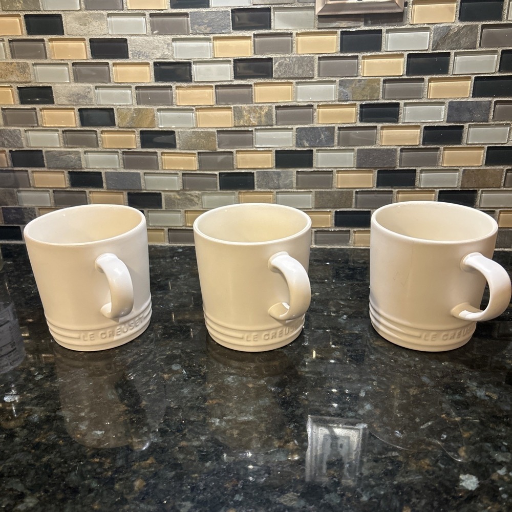 Le Creuset Coffee Mugs Set of 3 Off-White 350ml 12oz Matte Stoneware Cups #2203